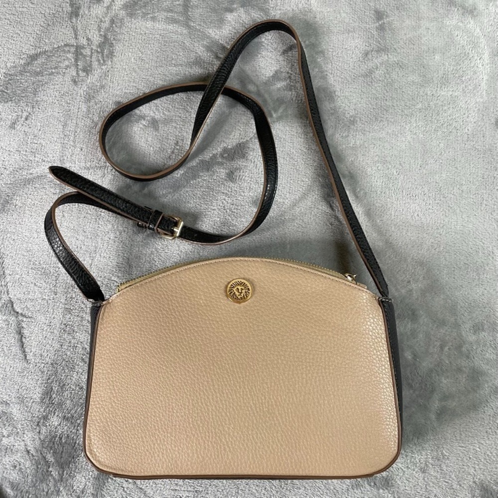 Anne Klein Crossbody Purse Tan Brown Med  Zip Close Pebble Finish Faux Leather